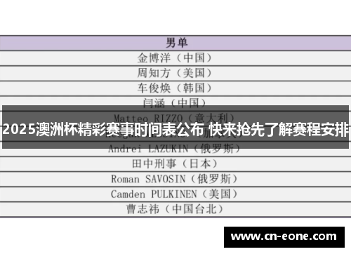 2025澳洲杯精彩赛事时间表公布 快来抢先了解赛程安排 2025澳洲杯精彩赛事时间表公布 快来抢先了解赛程安排
